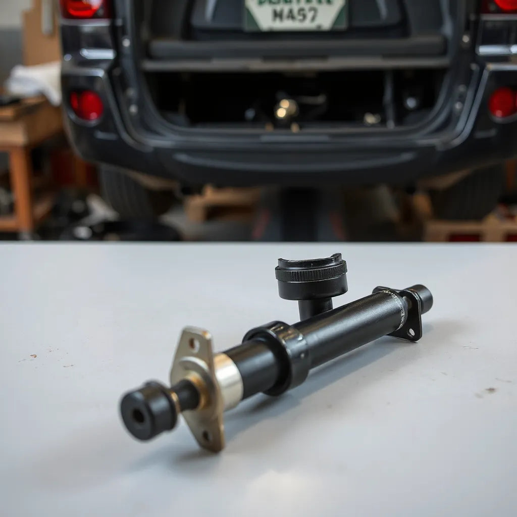 Replacement gas strut and hatch lift support brackets on a workshop bench